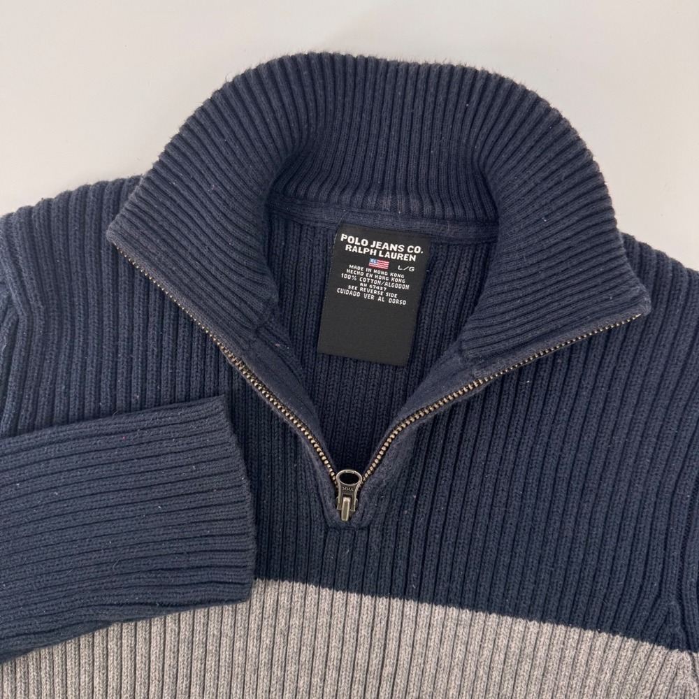 Polo Jeans Co Ralph Lauren Sweater Mens Large Navy Blue Ribbed Quarter Zip 9893